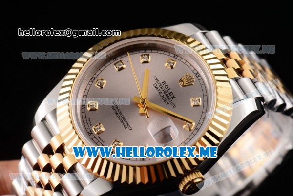 Rolex Datejust II Asia 2813 Automatic Two Tone Case/Bracelet with Grey Dial and Diamonds Markers (BP) - Click Image to Close